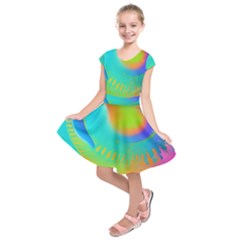 Contemporary Fluid Art Pattern In Bright Colors Kids  Short Sleeve Dress by GardenOfOphir
