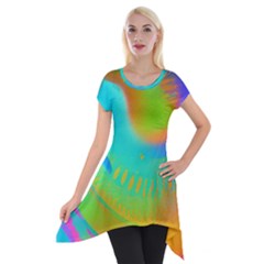 Contemporary Fluid Art Pattern In Bright Colors Short Sleeve Side Drop Tunic by GardenOfOphir