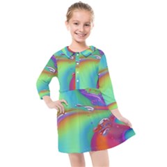 Modern Abstract Liquid Art Pattern Kids  Quarter Sleeve Shirt Dress by GardenOfOphir