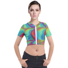 Modern Abstract Liquid Art Pattern Short Sleeve Cropped Jacket by GardenOfOphir