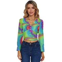 Modern Abstract Liquid Art Pattern Long Sleeve V-neck Top by GardenOfOphir