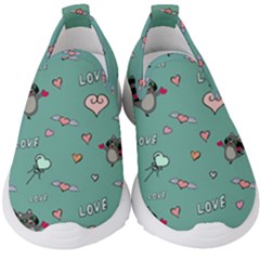 Raccoon Texture Seamless Scrapbooking Hearts Kids  Slip On Sneakers by Wegoenart