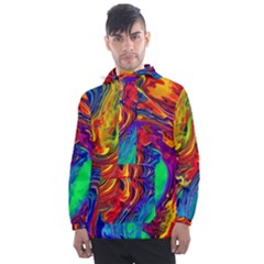 Waves Of Colorful Abstract Liquid Art Men s Front Pocket Pullover Windbreaker by GardenOfOphir