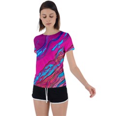 Colorful Abstract Fluid Art Back Circle Cutout Sports Tee by GardenOfOphir