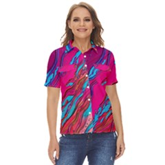 Colorful Abstract Fluid Art Women s Short Sleeve Double Pocket Shirt