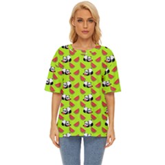 Watermelon Panda Background Wallpaper Oversized Basic Tee by Wegoenart