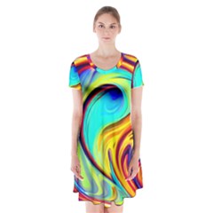 Fluid Art Pattern Short Sleeve V-neck Flare Dress by GardenOfOphir