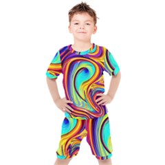 Fluid Art Pattern Kids  Tee And Shorts Set by GardenOfOphir