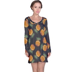 Pineapple Background Pineapple Pattern Long Sleeve Nightdress by Wegoenart