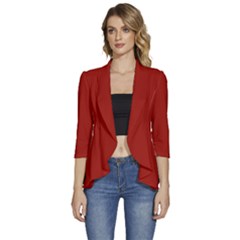 Cherry Red	 - 	3/4 Sleeve Ruffle Edge Open Front Jacket by ColorfulWomensWear
