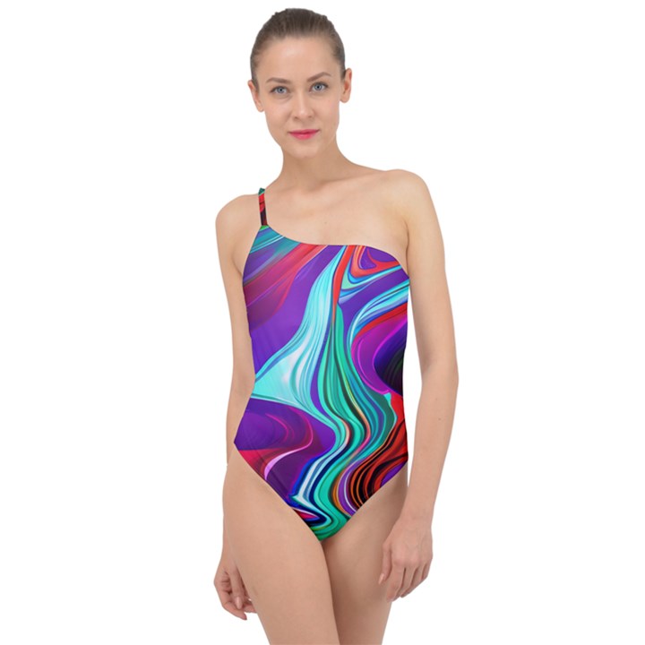 Fluid Background Classic One Shoulder Swimsuit