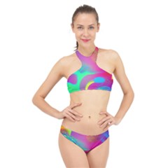 Fluid Background High Neck Bikini Set by GardenOfOphir