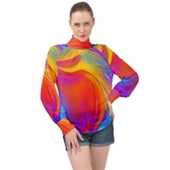 Liquid Art Pattern High Neck Long Sleeve Chiffon Top by GardenOfOphir