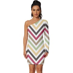 Colorful Chevron Long Sleeve One Shoulder Mini Dress