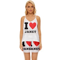 I Love Janet V-neck Satin Pajamas Set by ilovewhateva
