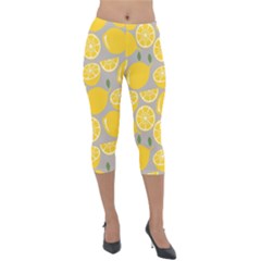 Lemon Background Lemon Wallpaper Lightweight Velour Capri Leggings 