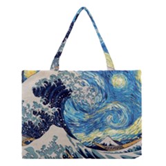 Starry Night Hokusai Vincent Van Gogh The Great Wave Off Kanagawa Medium Tote Bag by Semog4