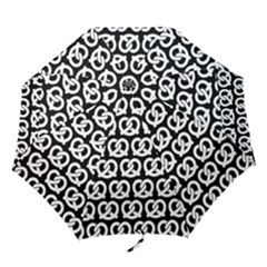 Black And White Pretzel Illustrations Pattern Folding Umbrellas by GardenOfOphir