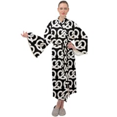 Black And White Pretzel Illustrations Pattern Maxi Velvet Kimono by GardenOfOphir