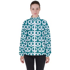 Teal Pretzel Illustrations Pattern Women s High Neck Windbreaker by GardenOfOphir