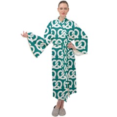 Teal Pretzel Illustrations Pattern Maxi Velvet Kimono by GardenOfOphir