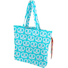 Aqua Pretzel Illustrations Pattern Drawstring Tote Bag by GardenOfOphir