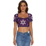 Rosette Kaleidoscope Mosaic Abstract Background Art Short Sleeve Square Neckline Crop Top 