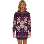 Rosette Kaleidoscope Mosaic Abstract Background Art Womens Long Sleeve Shirt Dress