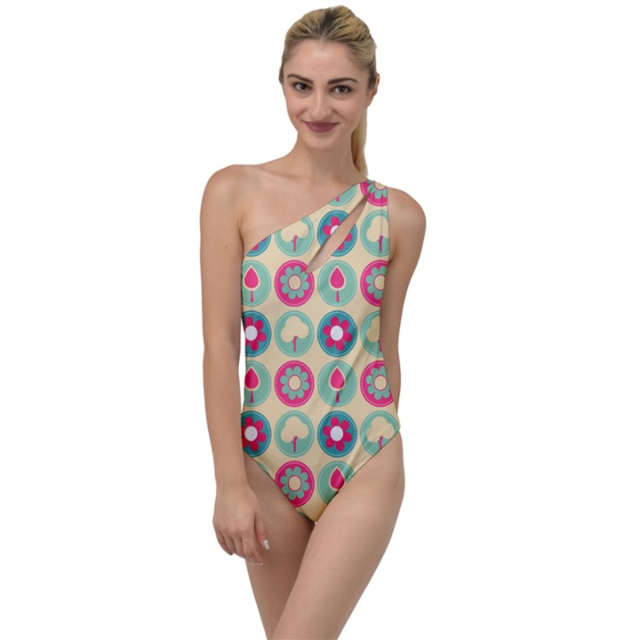 Chic Floral Pattern To One Side Swimsuit