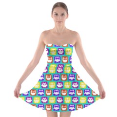 Colorful Whimsical Owl Pattern Strapless Bra Top Dress by GardenOfOphir