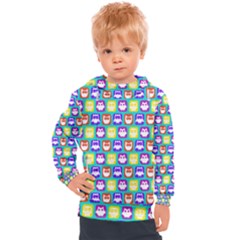 Colorful Whimsical Owl Pattern Kids  Hooded Pullover by GardenOfOphir
