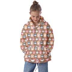 Colorful Whimsical Owl Pattern Kids  Oversized Hoodie by GardenOfOphir