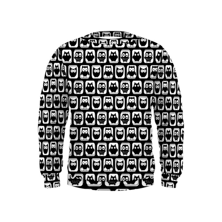 Black And White Owl Pattern Kids  Sweatshirt