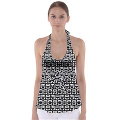 Black And White Owl Pattern Babydoll Tankini Top by GardenOfOphir