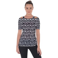 Black And White Owl Pattern Shoulder Cut Out Short Sleeve Top by GardenOfOphir