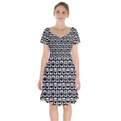 Black And White Owl Pattern Short Sleeve Bardot Dress by GardenOfOphir