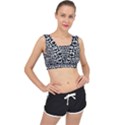 Black And White Owl Pattern V-Back Sports Bra View1