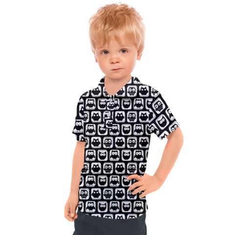 Black And White Owl Pattern Kids  Polo Tee by GardenOfOphir