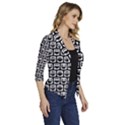 Black And White Owl Pattern Women s Draped Front 3/4 Sleeve Shawl Collar Jacket View3