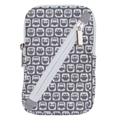 Gray And White Owl Pattern Belt Pouch Bag (large) by GardenOfOphir