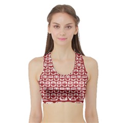 Red And White Owl Pattern Sports Bra With Border by GardenOfOphir
