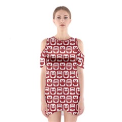 Red And White Owl Pattern Shoulder Cutout One Piece Dress by GardenOfOphir