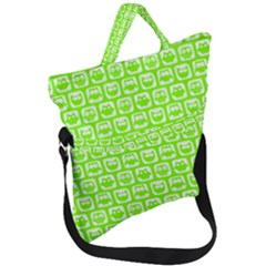 Lime Green And White Owl Pattern Fold Over Handle Tote Bag by GardenOfOphir