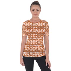 Orange And White Owl Pattern Shoulder Cut Out Short Sleeve Top by GardenOfOphir