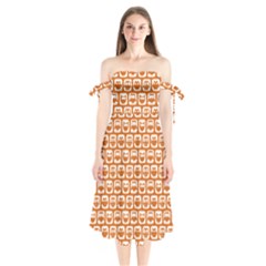 Orange And White Owl Pattern Shoulder Tie Bardot Midi Dress by GardenOfOphir