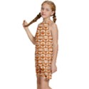 Orange And White Owl Pattern Kids  Halter Collar Waist Tie Chiffon Dress View2