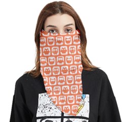Coral And White Owl Pattern Face Covering Bandana (triangle) by GardenOfOphir