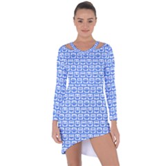 Blue And White Owl Pattern Asymmetric Cut-out Shift Dress by GardenOfOphir