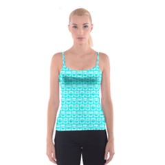 Aqua Turquoise And White Owl Pattern Spaghetti Strap Top by GardenOfOphir