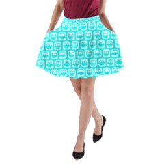 Aqua Turquoise And White Owl Pattern A-line Pocket Skirt by GardenOfOphir